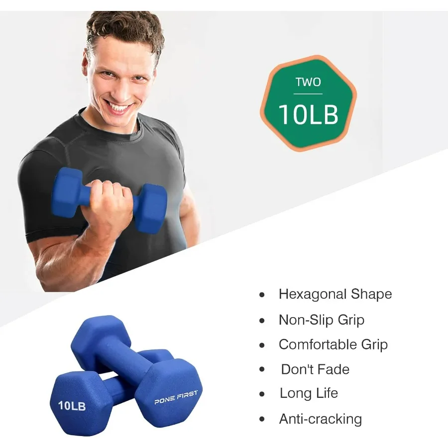 10LB Dumbbell Hand Weight Pairs – Neoprene Dumbbell Exercise & Fitness For Home Gym Equipment and Adjustable Dumbbell Sets–Non-S
