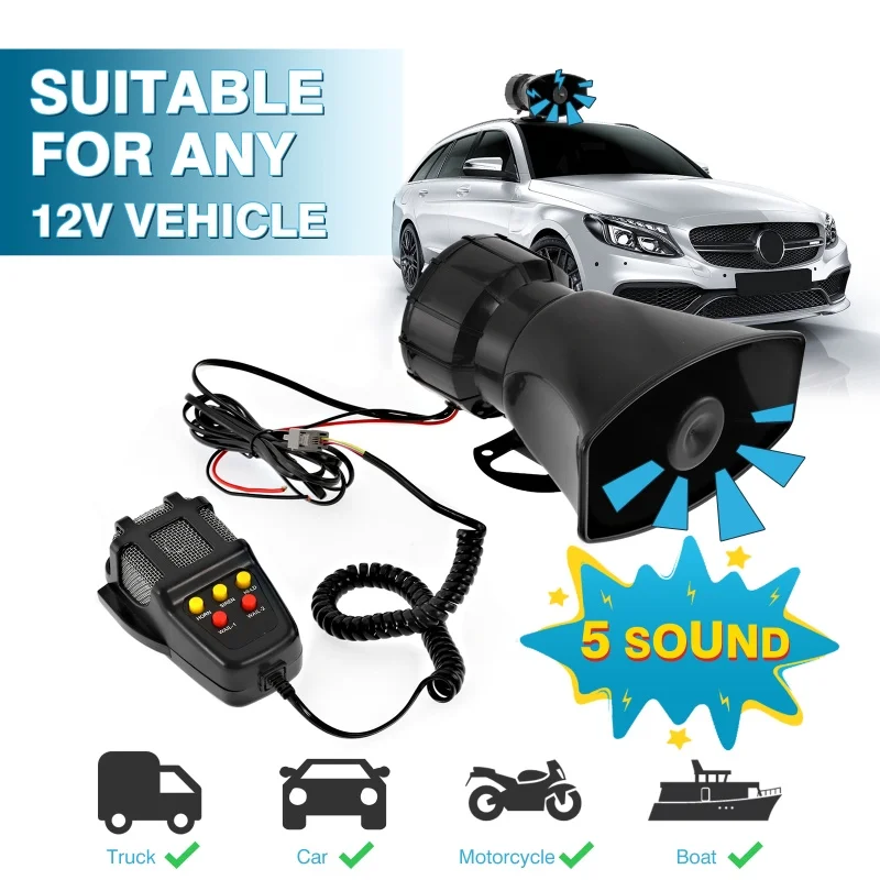 12V 100W Universal Loud Car Alarm Alarm Police Fire Siren Horn Con Microfono (5 Suoni/7 Suoni)