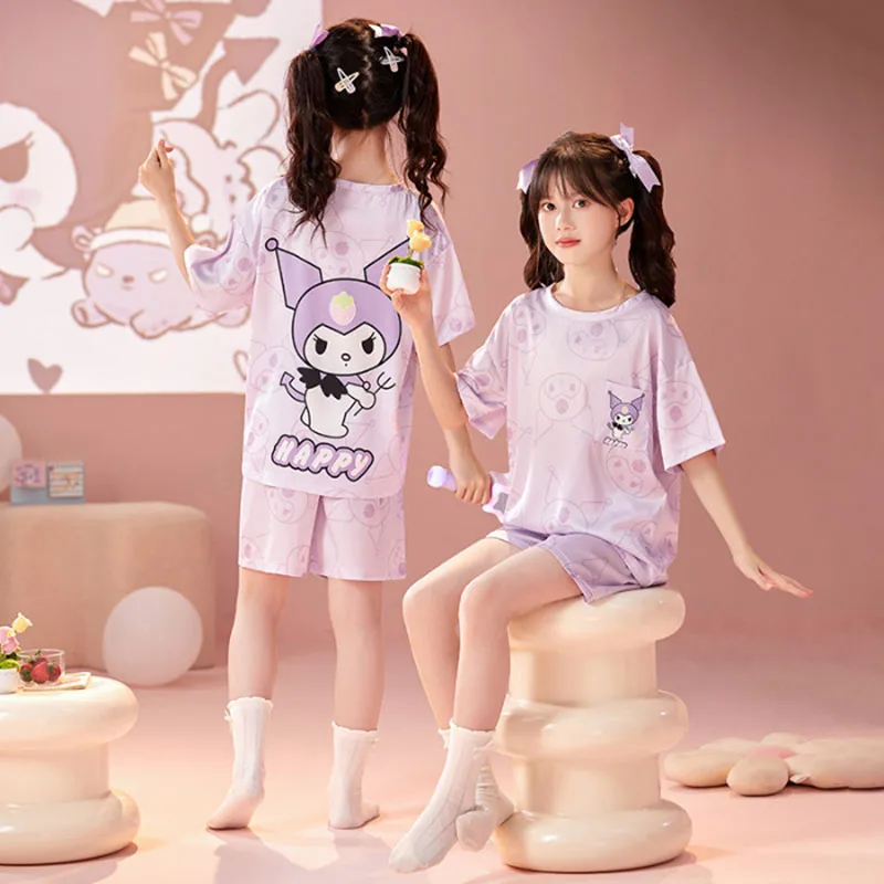 Sanriod Anime Melody Cinnamoroll Kuromi Children Pajamas Kid Baby Girl Boy  Short Sleeve T Shirt Shorts Suit Casual Clothing Gift - AliExpress