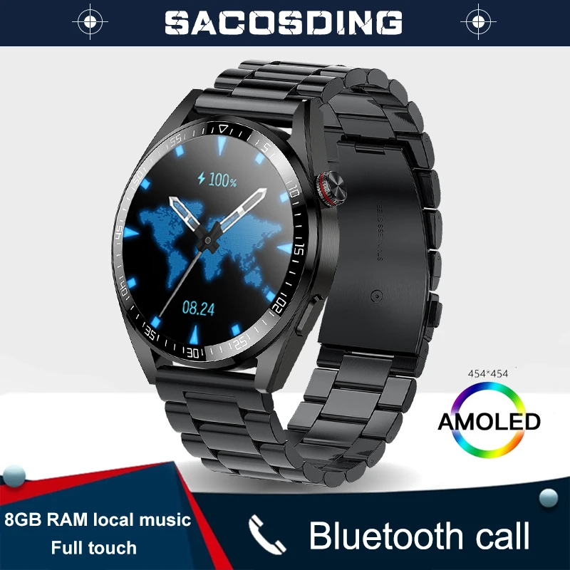 SACOSDING Smart Watch Men 454*454 Screen Always Display The Time Bluetooth Call 8G RAM Local Music Smartwatch For Android ios