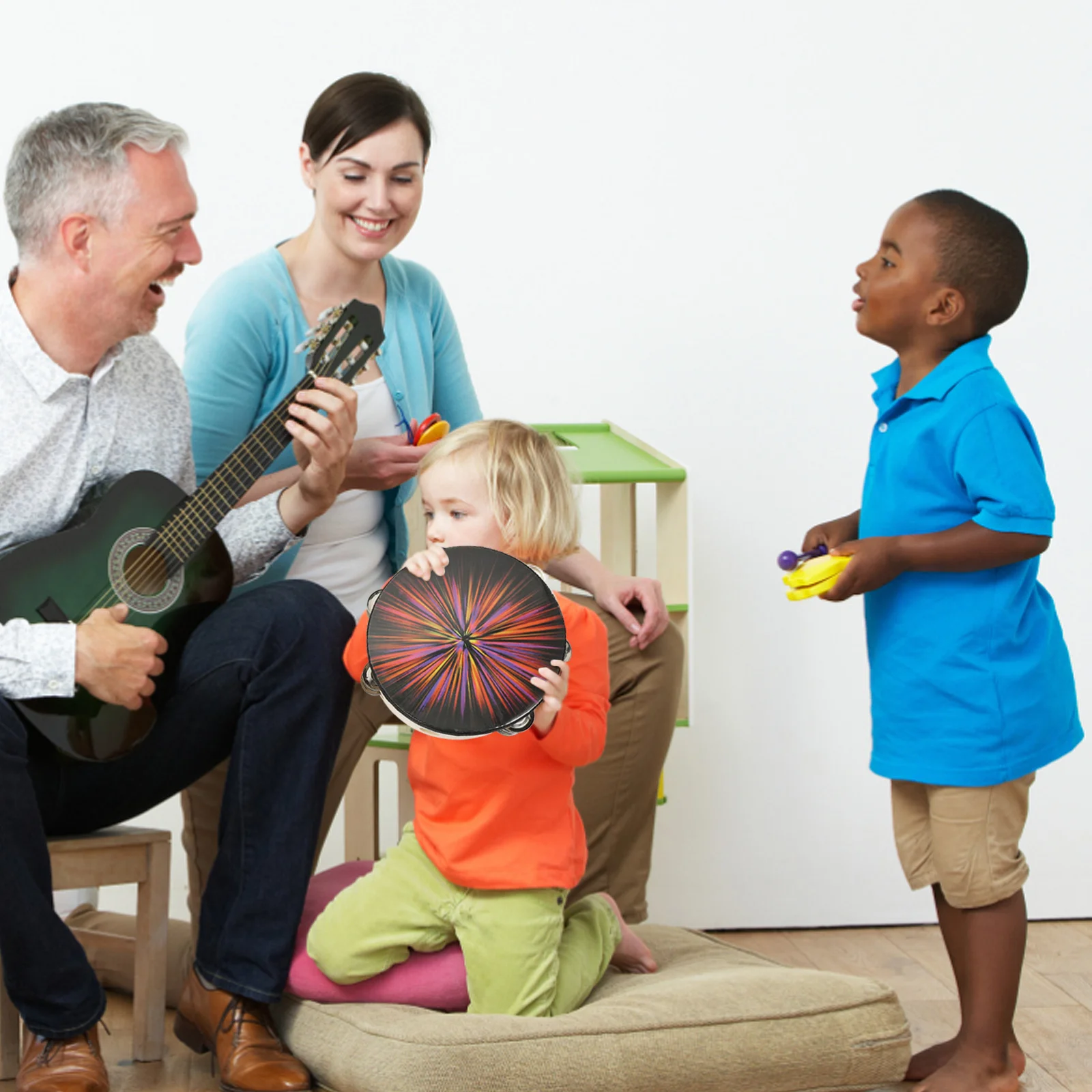 2 Pcs Bright Colorful Drum Durable Wooden Tambourine Kids Percussion Hand Instrument Toys Stage Musical Instruments