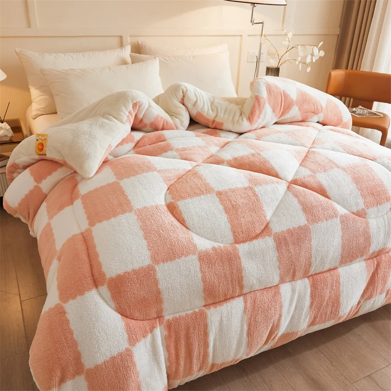 Checkerboard Coral Fleece Winter Blanket 4