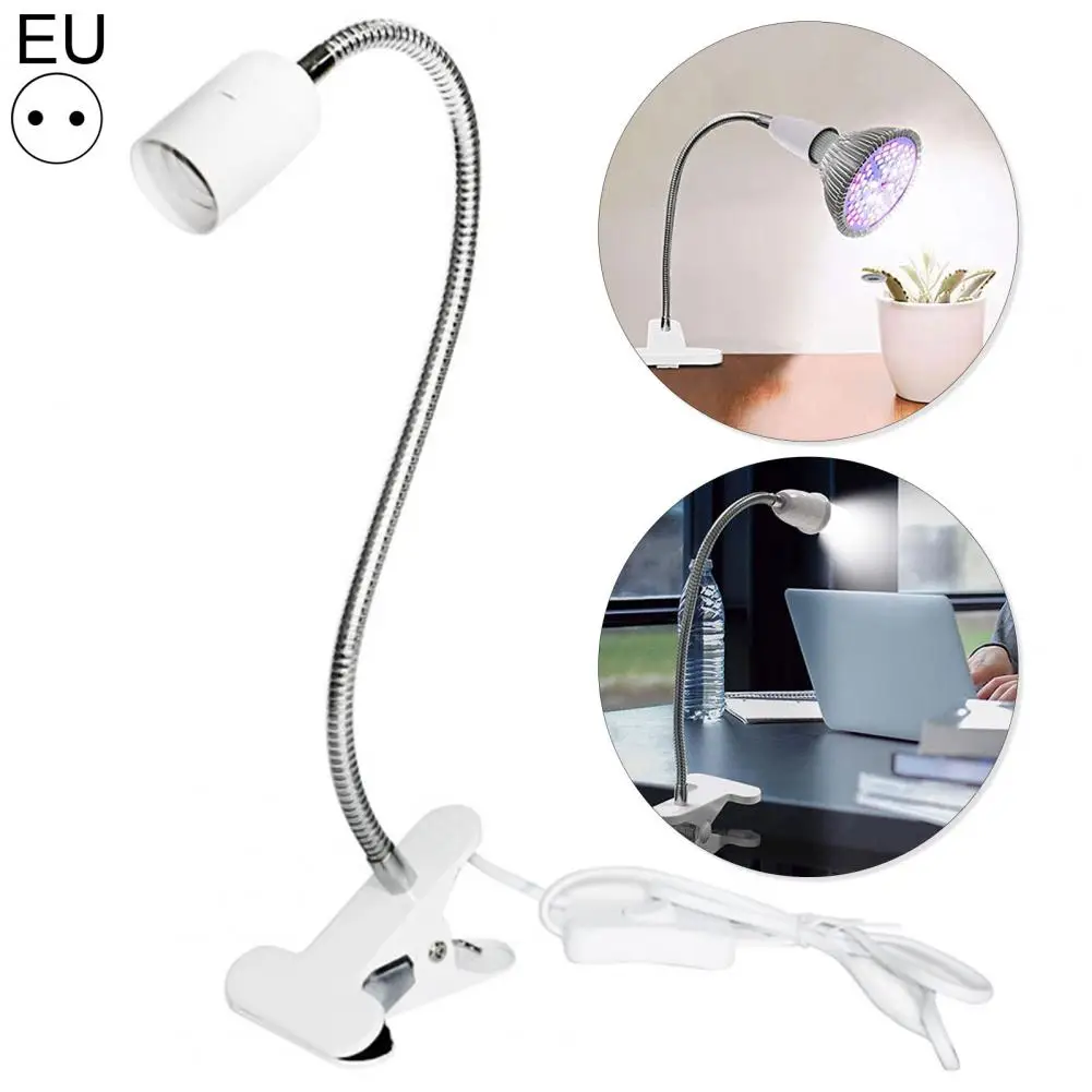 Durable EU Plug E27 Lamp Holder with Adjustable Gooseneck Desktop Clip on Type E27 Reading Lamp Holder Illumination