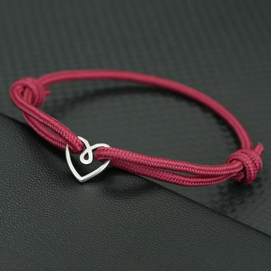 Stainless Steel Heart Charm Adjustable Thread Bracelet