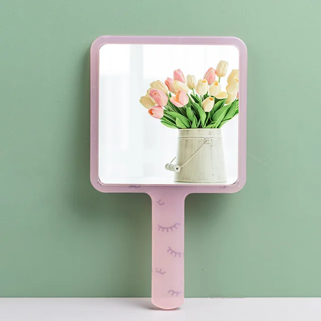 Miroir à main carré, miroir cosmétique portatif, poignée de salle de bain pour étudiant, miroir de maquillage Portable 4