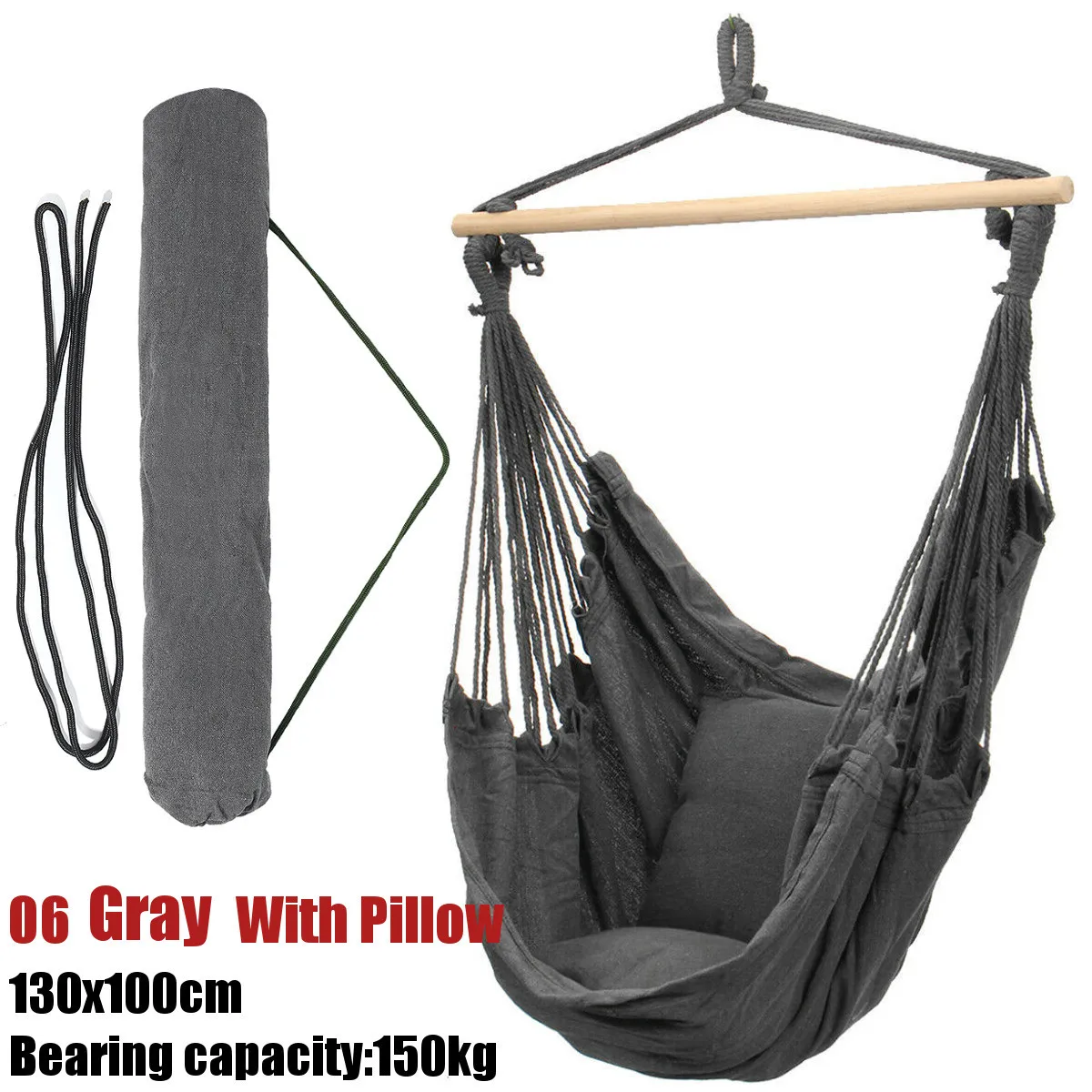 Hanging Hammock Chair Swing With Pillow Garden Outdoor Camping  Portable Thicken Porch Seat Home Outdoor Camping Patio Travel vineego zero gravity chair set of 2 camp reclining lounge chairs outdoor lounge patio chair with adjustable pillow 2 pack