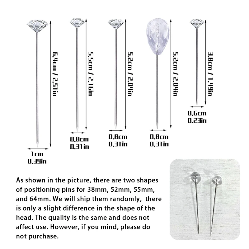 Sewing Pins Kraball 50/100pcs Diamond Head Positioning Needles Stitch Sewing Pins Straight Push for DIY Crafts Sewing Tool Accessories