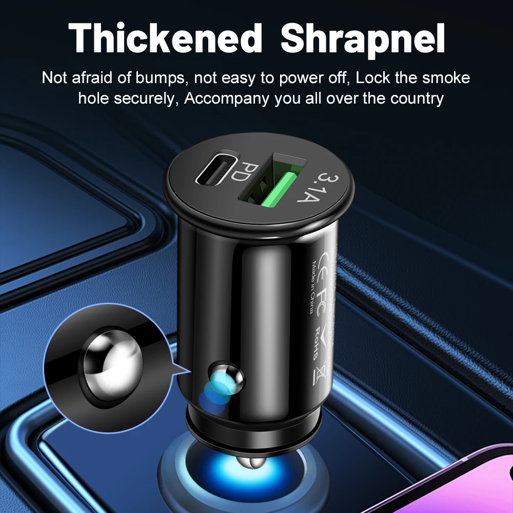 Mini 2 Port USB PD 3.1A Car Charger Fast Charging Type C Auto Chargers Adapter iPhone Samsung Huawei Xiaomi car charger car phone charger