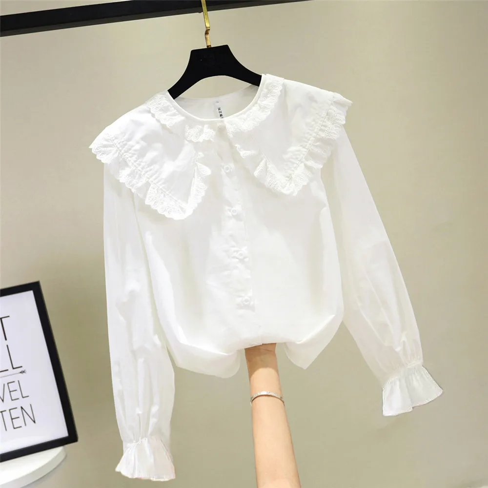 Spring Autumn Baby Toddler Teen Girls Lace White Blouse School Girl Shirt Long Sleeve Kids Shirts Tops Children Clothes