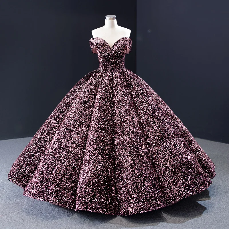 Bridal Wedding Dress Women Gradient Sequin Prom Show One-Shoulder Puffy Dress Quinceanera Dresses Ball Gown Prom