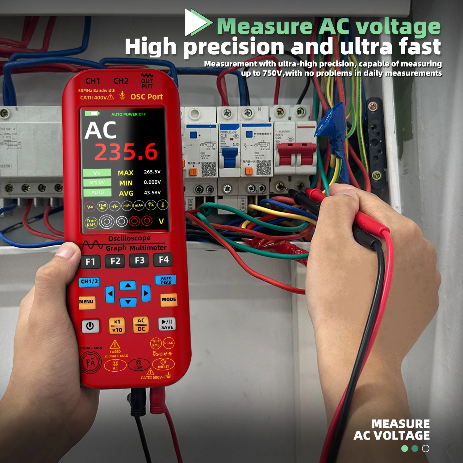 BSIDE NEW Handheld Oscilloscope Digital Multimeter+Function Signal Generator 3-IN-1 Dual Channel 50MHZ*2 250MS/s Graphic Meter 4