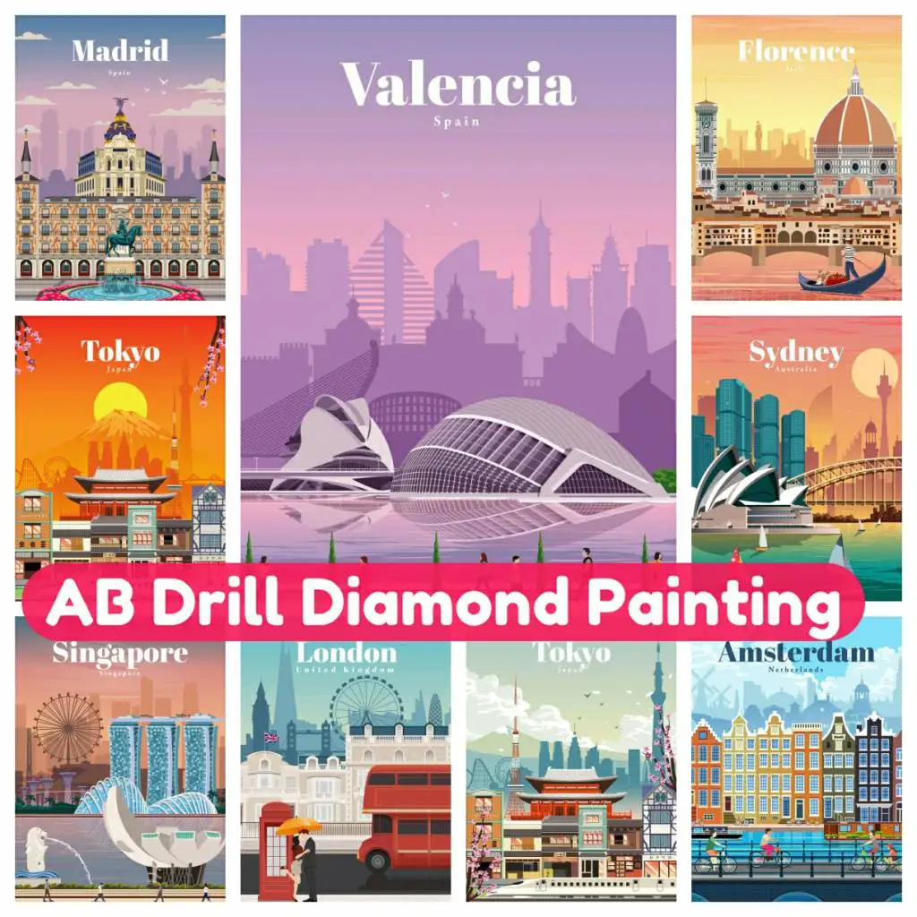 

Accessories DIY 5D Art AB Diamond Painting Kit Mosaic Travel Poster Tokyo New York City Handmade Cross Stitch Kit Rhinestones