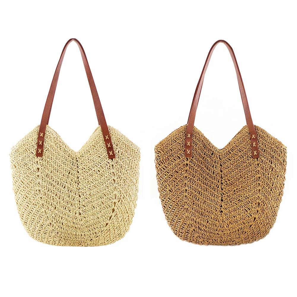 Hollow Weaving Hand Bag Paper Rope Commute Bag Summer Handmade Fashion Casual Simple Elegant Portable for Travel Vacation