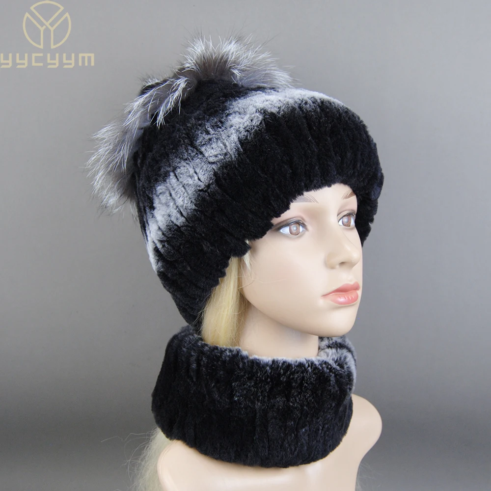 new-style-women-warm-rex-rabbit-fur-hat-scarf-sets-winter-natural-rex-rabbit-fur-cap-scarves-lady-knit-fur-hats-muffler-2-pieces