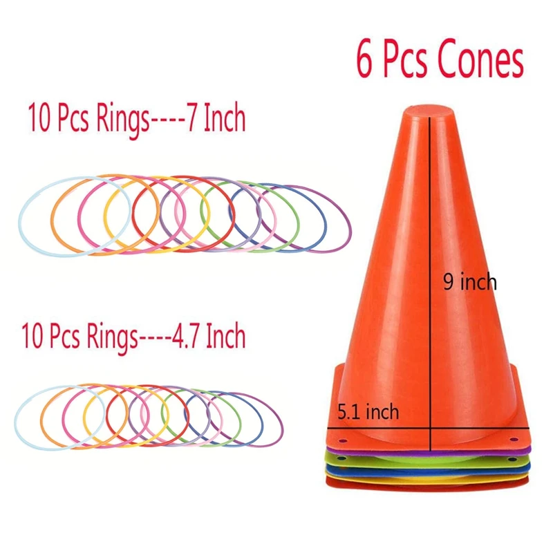 26 Pcs Plastic Cones Ring Toss Combo Set Outdoor Carnival Games For Kids Adults Birthday Party Throwing Backyard Games
