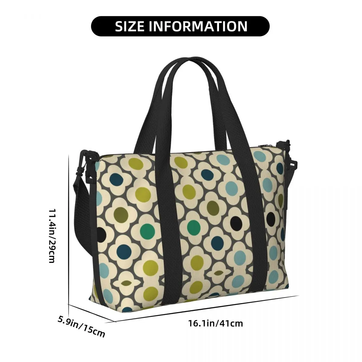 Large Orla Kiely Flowers Abstract Tote Bag Women Geometric Shoulder Shopper Beach Gym Travel Bag