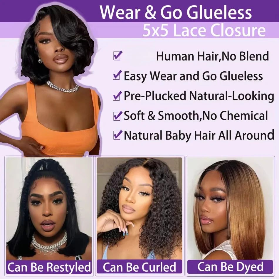 Bob Wig 5X5 Hd Lace Closure Wig Short Glueless Body Wave Human Hair Wigs 13X6 Hd Lace Wigs 220 Density 8 16 Inch For Black Women 5