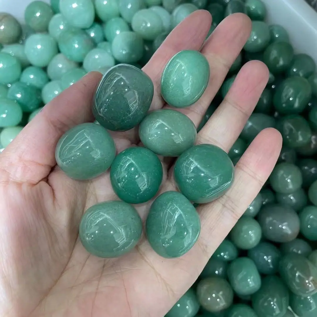 Natural oval green dongling jade tumbled stone Crystal Garden fish tank