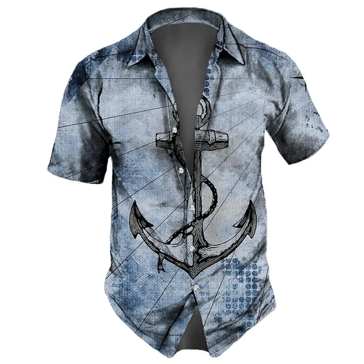 Camicia Uomo Retro Con Stampa Velaio 3D - Maniche Lunghe Slim Fit Colletto Alla Coreana - 2