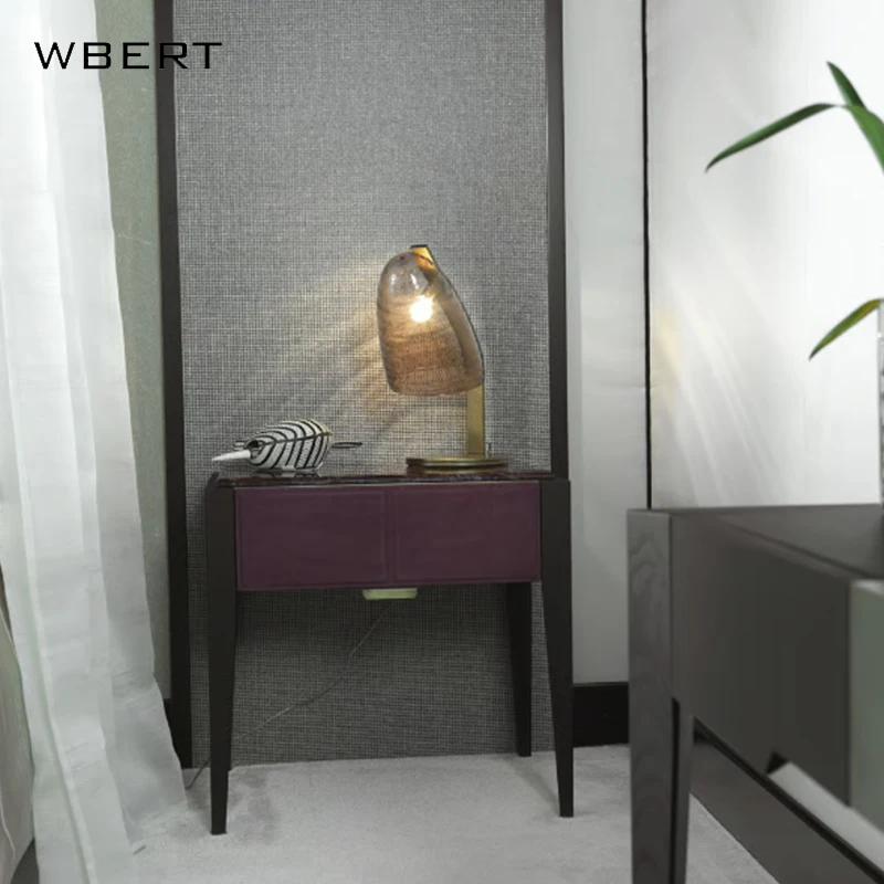 WBERT 현대 이탈리아 럭셔리 소형 솔리드 우드 스퀘어 사이드 테이블, 단순하지만 우아한 경량 대리석 침실 나이트 스탠드 디자인