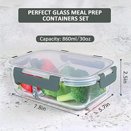 [8-Pack,30 oz]Glass Meal Prep Containers,MCIRCO Glass Food Storage  Containers,Airtight lunch Containers with Lids - BPA-Free Microwave, Oven,  Freezer