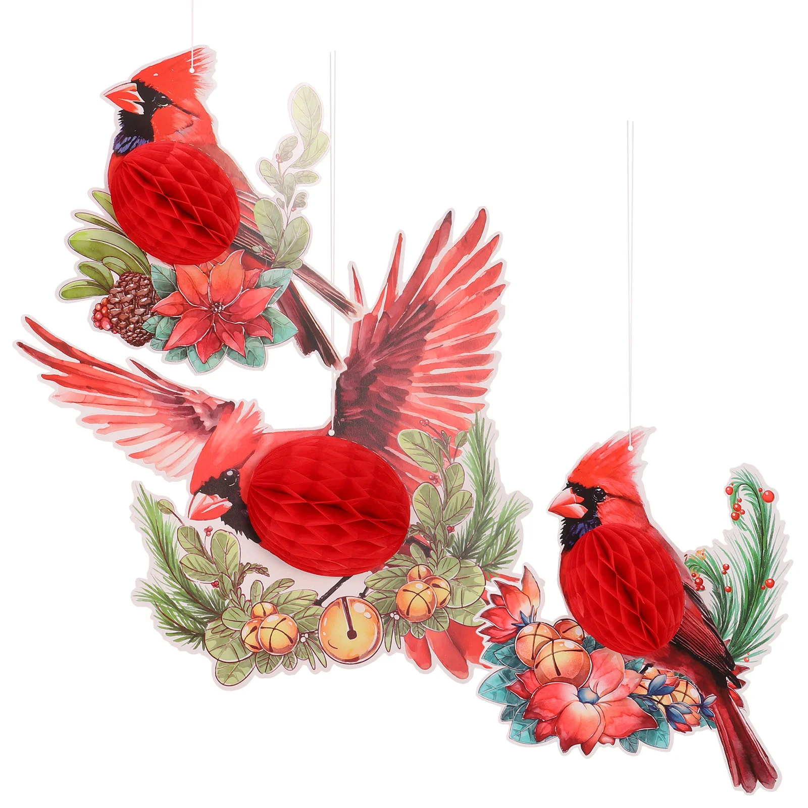 

3pcs Paper Hangings Bird Hanging Decorations Party Ornament Honeycomb Pendant Props