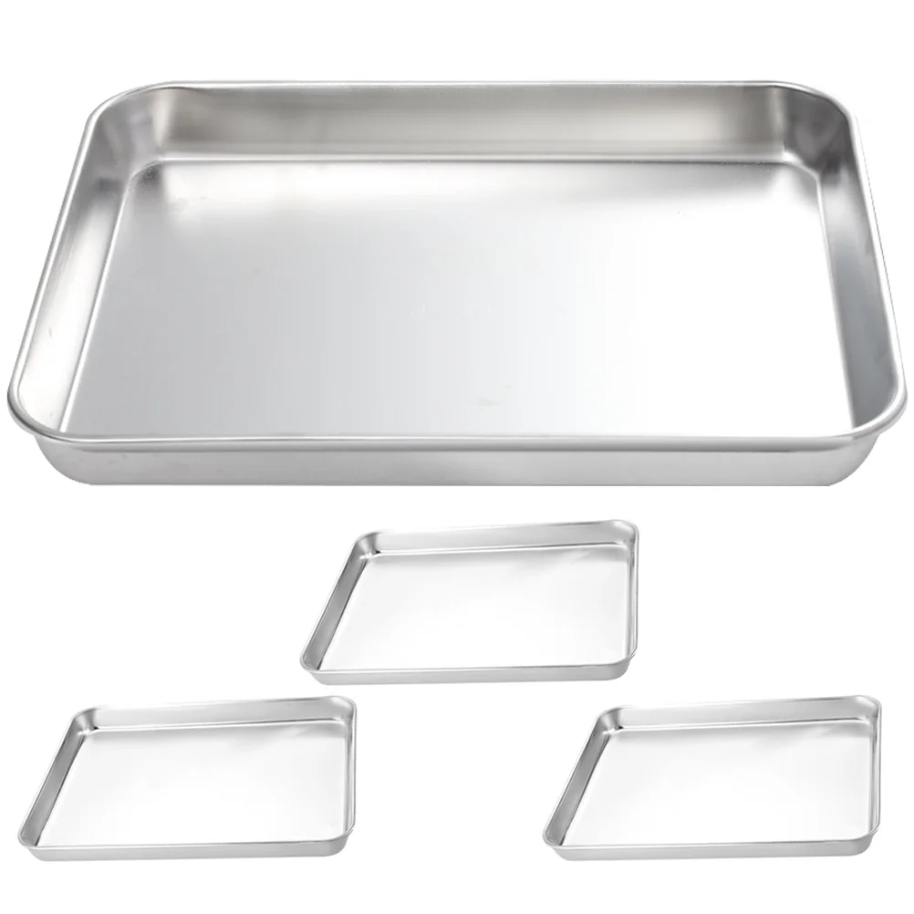 

4 Pcs Stainless Steel Bakeware Rectangular Tray Food Plate Baking Pans Flat Skillet Flat-bottom Steamer Trays