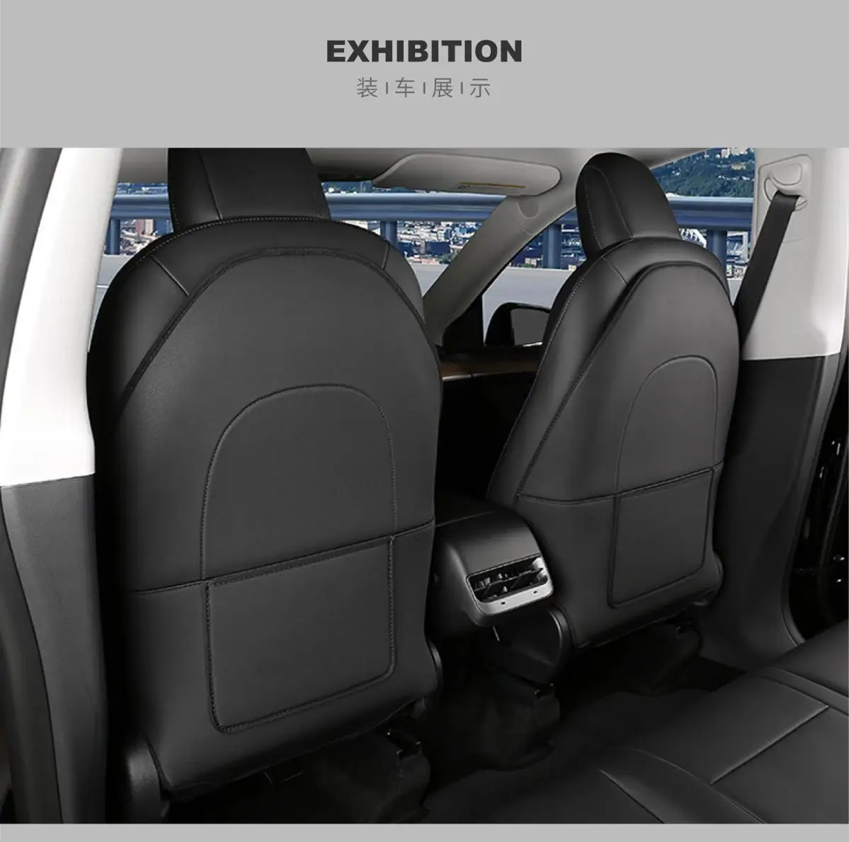 Auto Rückenlehnen schutz für Tesla Modell y Modell 3 Sitz lehne Schutz Kinder Anti-Kick-Matten schwarz Leder Innen zubehör – Detail 11