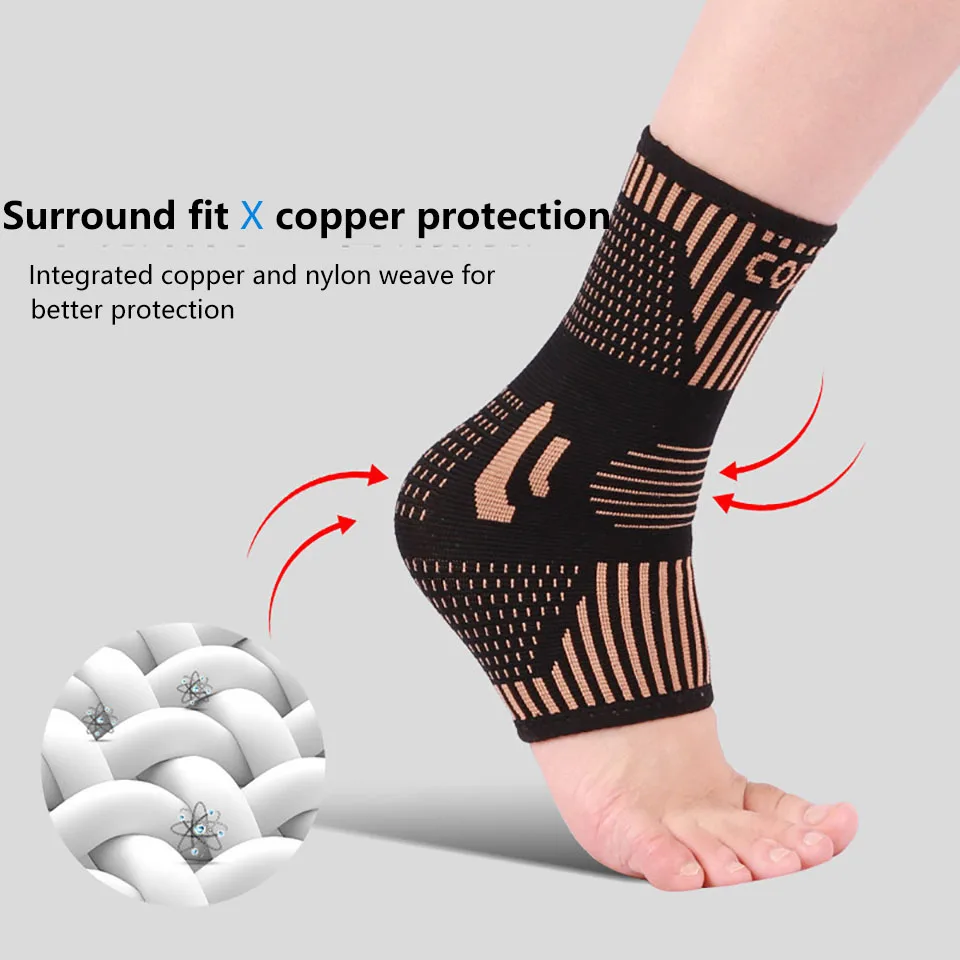 Copper Ankle Brace Compression Sleeve Support 1Pcs for Plantar Fasciitis Pain Relief