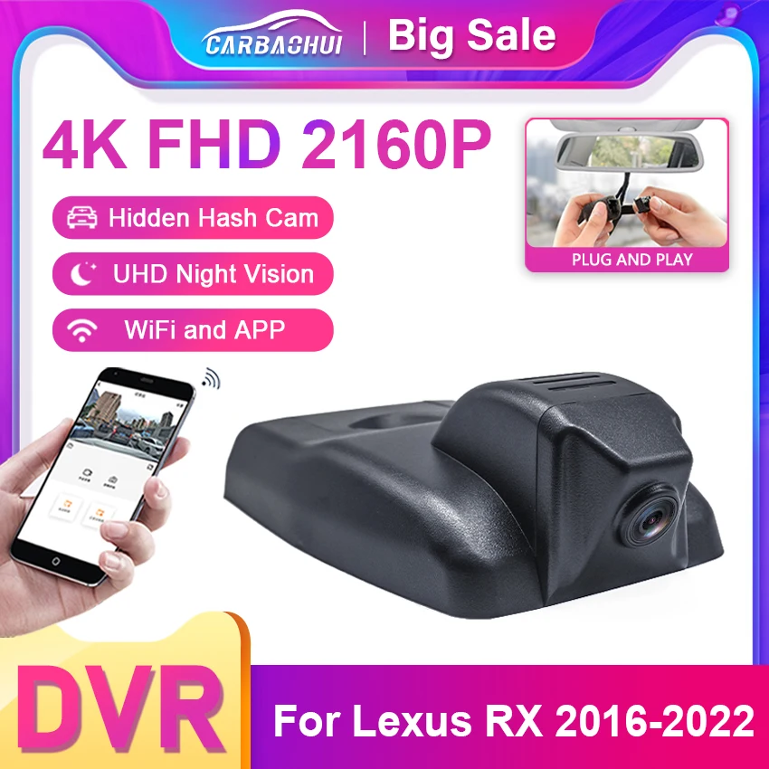 

4K 2160P Plug and Play Dash Cam Suitable for Lexus RX (AL20) 2016 2017 2018 2019 2020 2021 2022,Car DVR WIFI Control by APP-