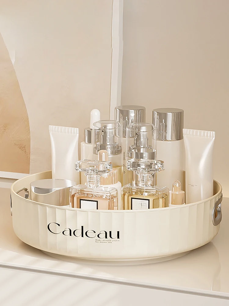 1pcs，Creamy White Rotatable Round  Tray Countertop Multi Purpose organizer Tray Rotating shelf 4