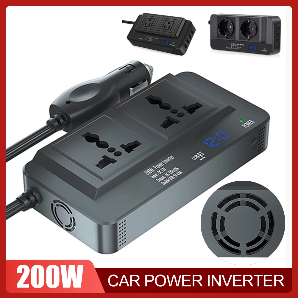 

Car Inverter DC 12V to AC 220V 200W Auto Converter Type-C USB Fast Charging Charger EU Socket Car Inverter Power Adapter