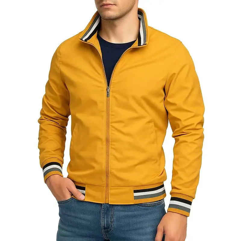 New Men's Solid Color Jacket Windbreaker Stand Collar Coats Lightweight Waterproof Outdoor Tops Men Jacket Outerwear Streetwear