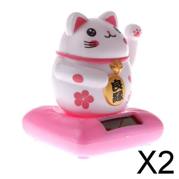 

2X Solar Powered Raising Paw Fortune Cat Animal Figure Toy Home Decor