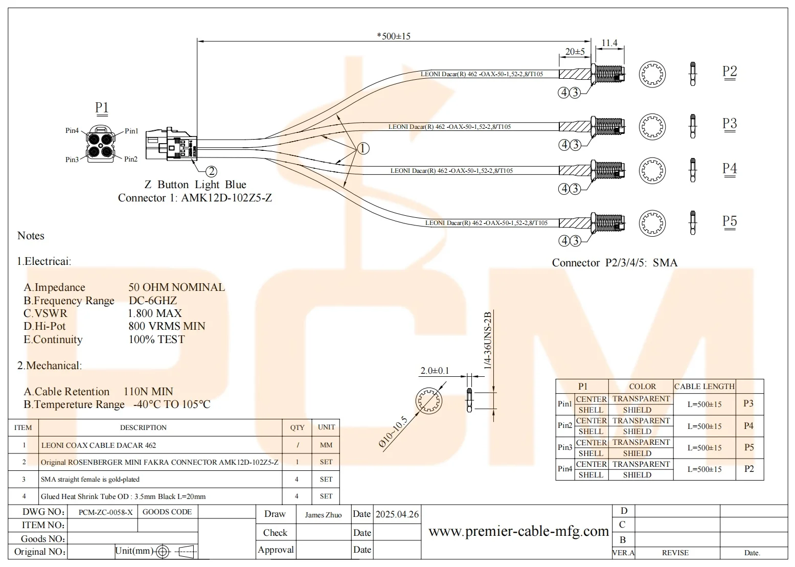 Original Rosenberger Quad HFM Mini FAKRA auf 4 SMA Buchse 4 in 1 Mini FAKRA auf SMA RF Koaxialkabel Auto Kabelbaum – Detail 5
