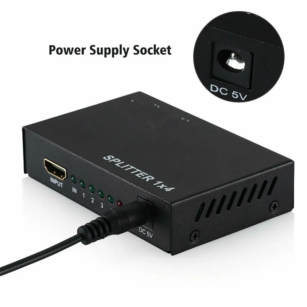 3D 1080P HDMI-compatible Splitter 1 in 4 out Power Signal Amplifier Audio Spliter Switch HD Converter Adapter