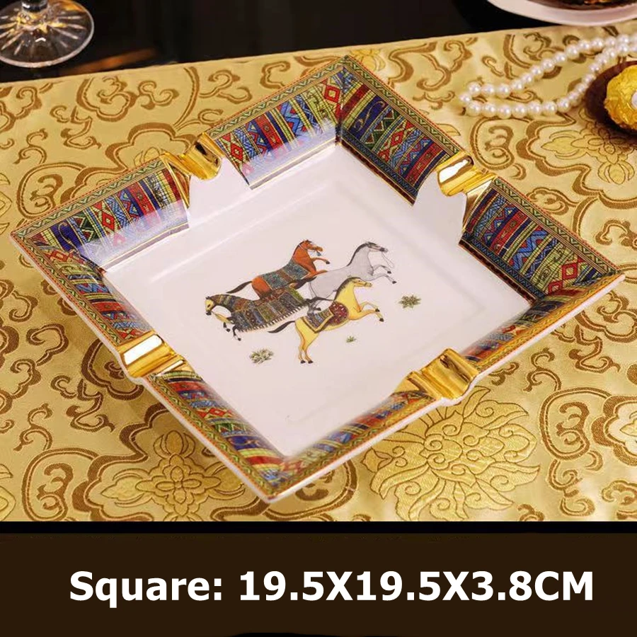 Ceramic Ashtray Cigarettes Ashtray Handmade Horse Patten Art Grid Ceramic Cigar Ashtray Nice Luxury Smoke Ash Tray Holder Cigars Home Table Desk Accessories Decor