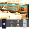 Queen Size Bed Frame with Storage, Upholstered Shelves Headboard Outlets with Charging Ports and Colorful LED Lights 3