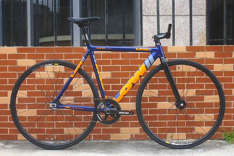 53CM 7005 alliage d'aluminium cadre bleu 700C Fixie vélo entier creux intégré manivelle piste vélo à vitesse unique vélo à engrenages fixes