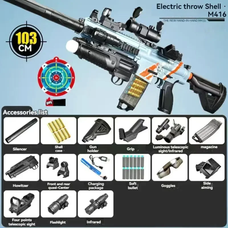 Toy Guns M416 Soft Bullet Shell Air Gun Weapons Electric Manual 2 Modes Shooting Toy Pneumatic Gun for Adults Kids Outdoor Games 3