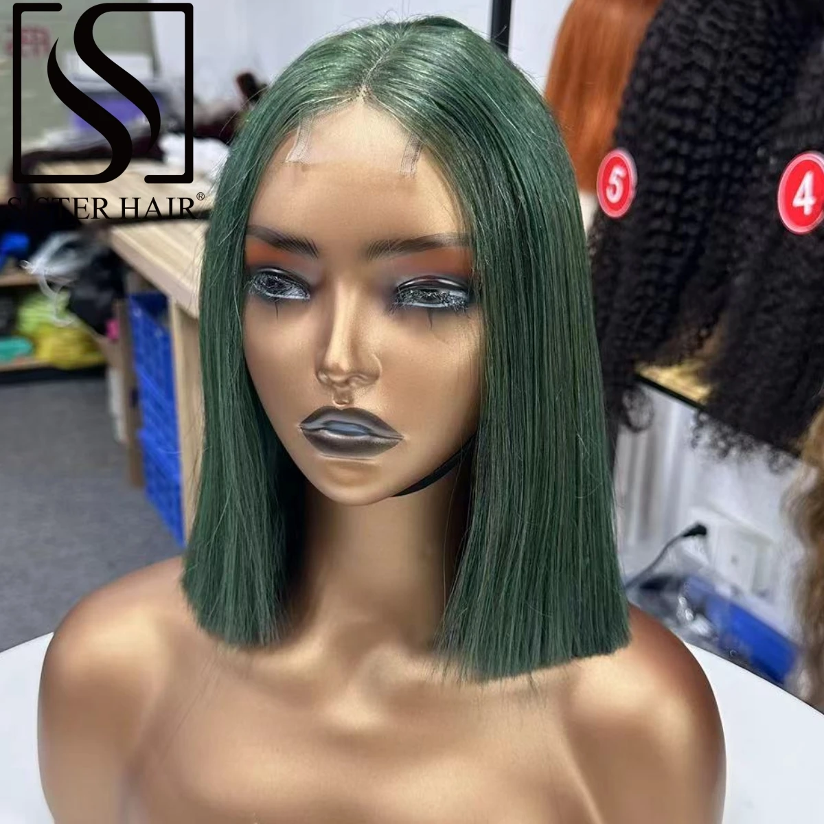 

180% Density Straight Green Bob Wig Human Hair Wig 2x6 Lace Short Straight Colored Bob Wig PrePlucked Brazilian Virgin Hair Wigs