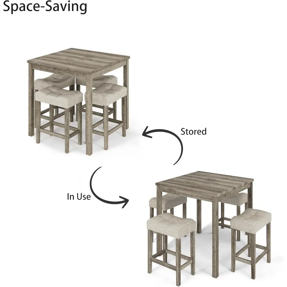 5-Piece Dinner Table Set, Modern Rectangular Dining Table Furniture Set for Kitchen, 35 Inch Dining with 4 Stools