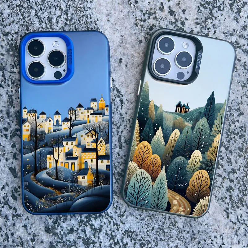 Nacht Schnee Berg Wald Landschaft gemalt Handy hülle für iPhone 15 14 Pro Max Plus 13 Mini 12 Pro Max 11 stoß feste Laser abdeckung – Detail 13