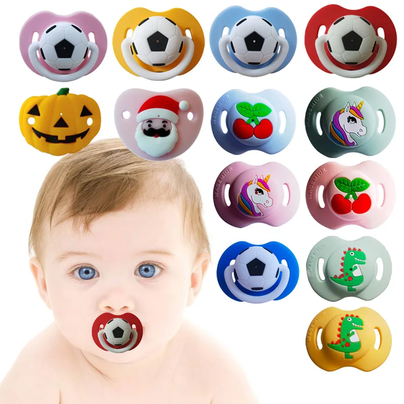 Silicone Funny Nipple Football Pacifier Baby Soother Toddler Orthodontic Nipples Cute Pattern Teether Feeding No Nano Silver