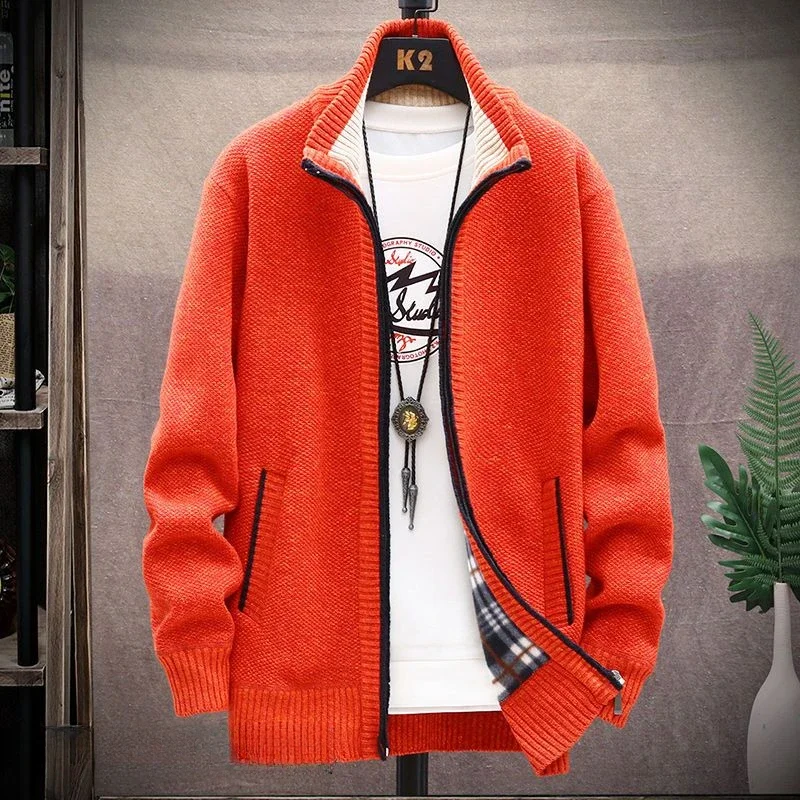 thumbnail image 1 of Abrigos holgados, suéter de manga larga con forro polar para hombre, cárdigan de punto cálido para hombre, jerséis abiertos Y2k, ropa popular coreana, cable vintage, 1 of 5