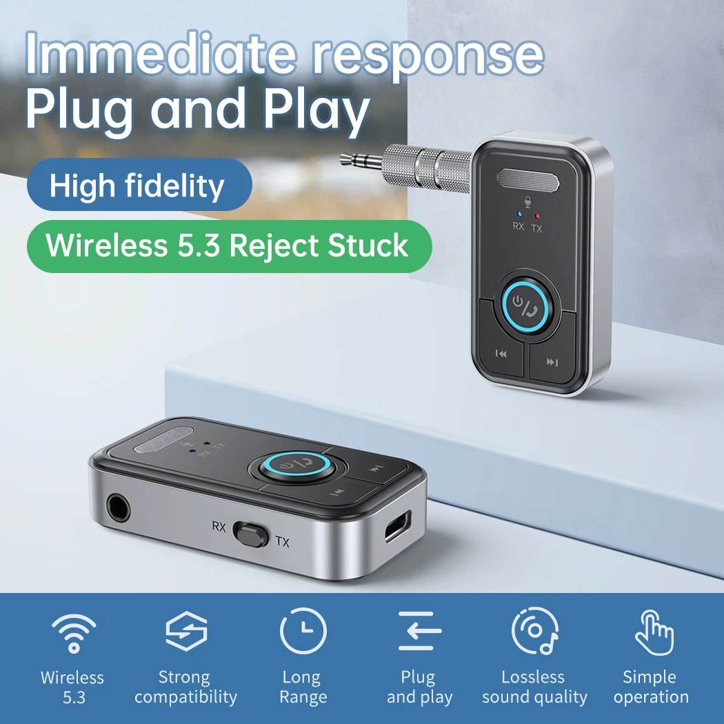 Bluetooth 5.3 Car AUX Audio Adapter Receiver Transmitter 3.5mm Jack AUX Wireless