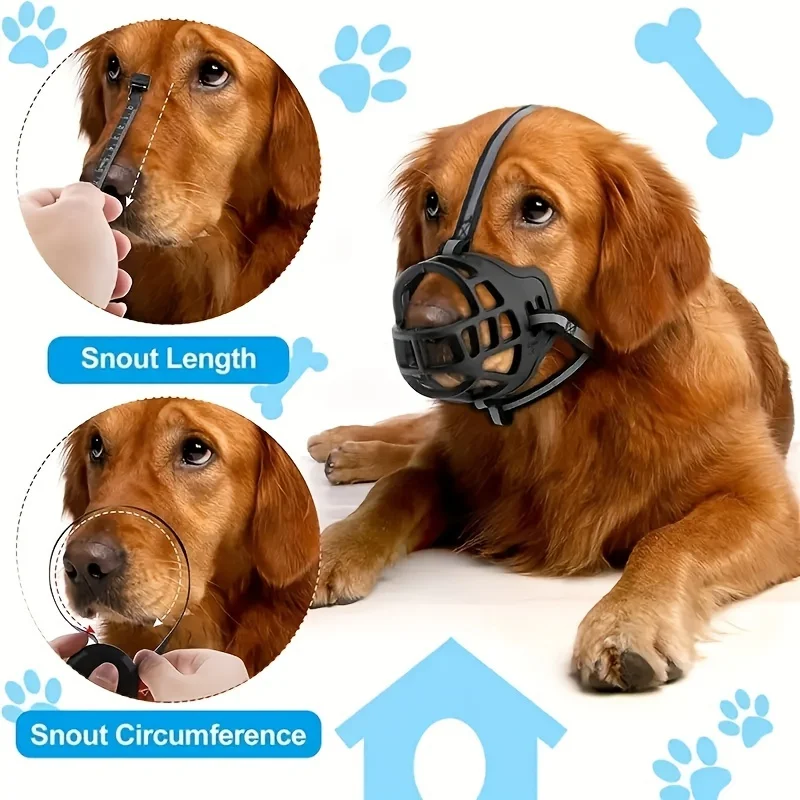 Adjustable Dog Muzzle Breathable Basket Muzzle with Reflective Tape Durable Chew-Proof Pet Muzzle for Safety