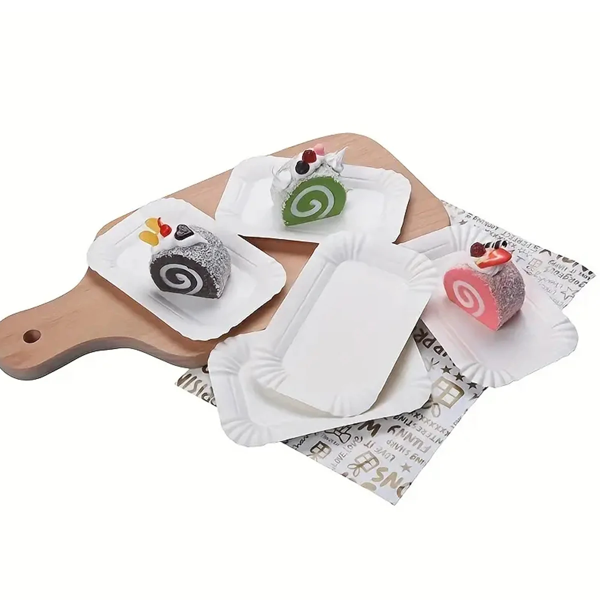 20/50pcs Rectangular Cake Tray White Paper Plate Disposable Dinner Plate Paper Cake Disposable Dinner To
