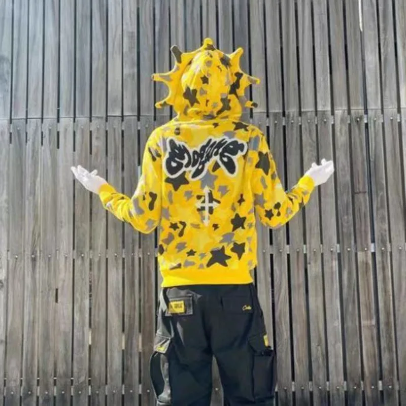 Y2k ジップアップパーカープリントグラフィックヒップホップ