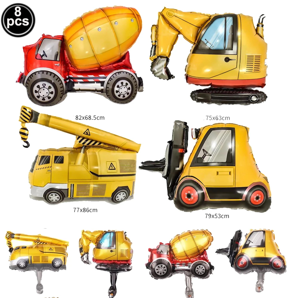 Construction Vehicle Foil Balloons Set for Boys Birthday Party Decorations